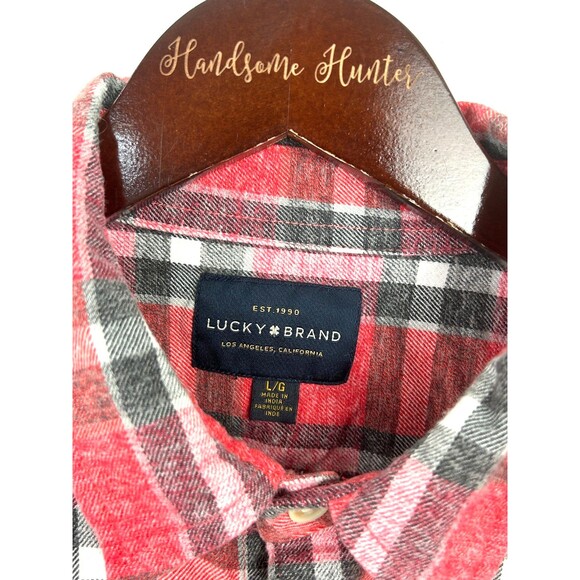 Lucky Brand Shirt Mens Sz L Red Plaid Flannel Classic Fit Button Up 1108H4 - Picture 8 of 11